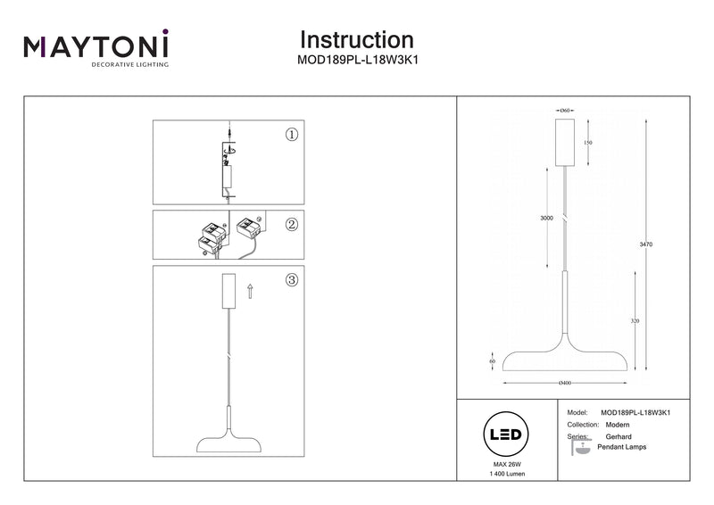 Maytoni Gerhard 1L riippuvalaisin, LED D 40cm