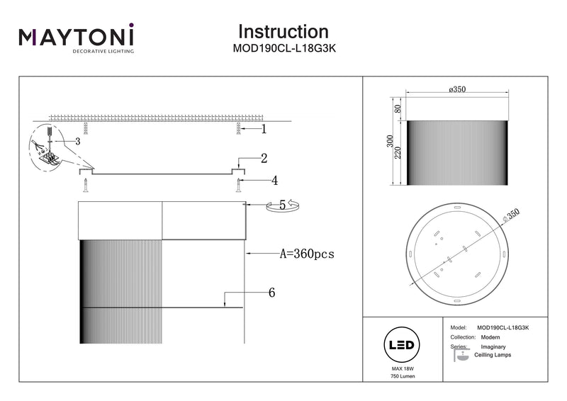 Maytoni Imaginary Lámpara de techo empotrada 1L, LED dorado D 35cm