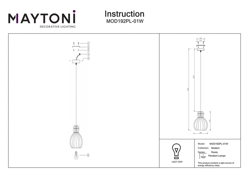 Lampada a sospensione Maytoni Roots 1L, nera E27 D 20 cm