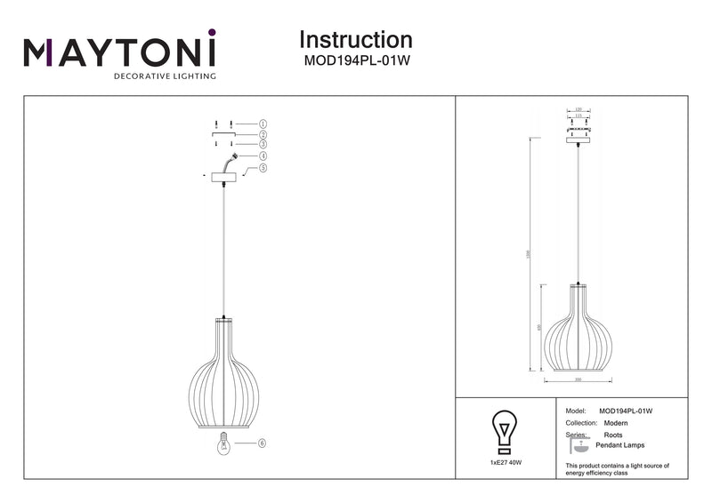 Maytoni Roots 1L pendant lamp, black E27 D 35cm