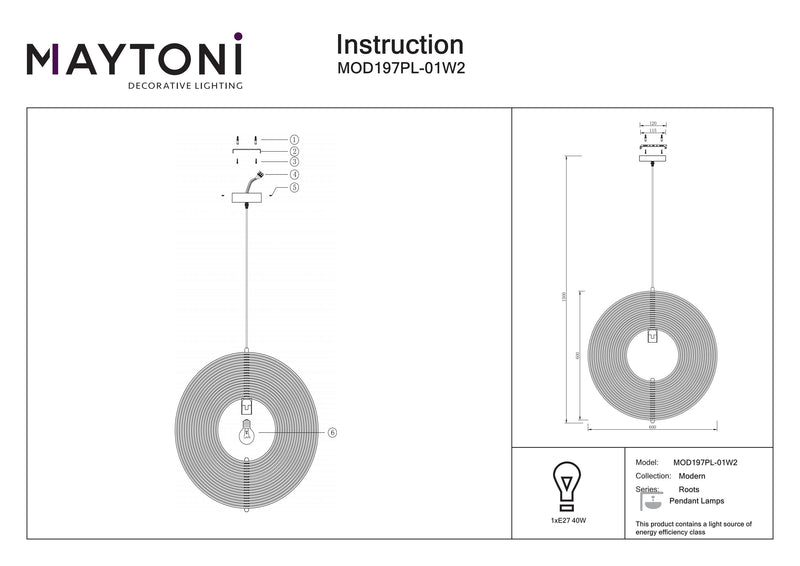 Maytoni Roots Lámpara colgante 1L, negro E27 P 60cm