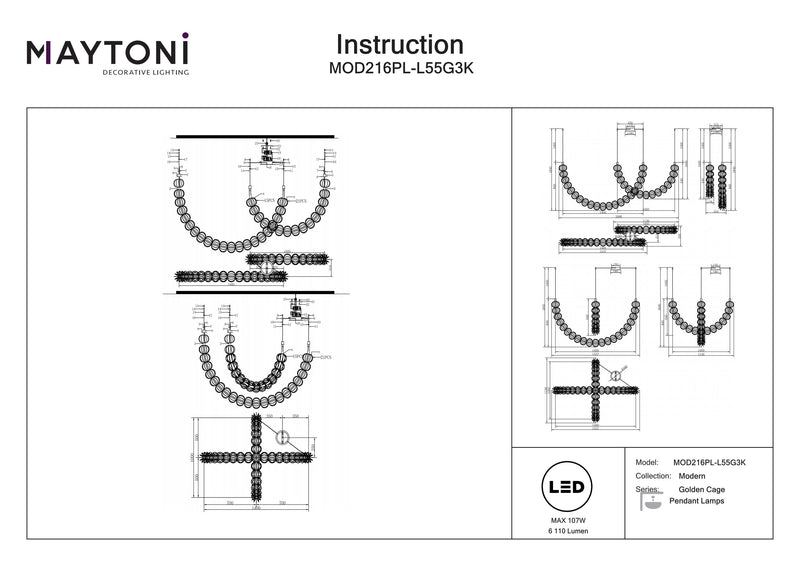 Lampada a sospensione Maytoni Golden Cage 1L, LED oro H 184cm