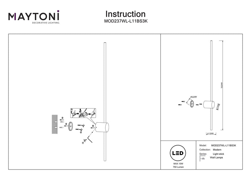 Maytoni Lightstick aplique de pared 1L, LED Al. 90cm