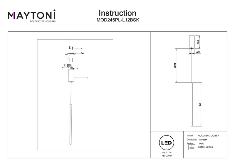 Maytoni Halo 1L loft pendel spot, LED D 1,7cm