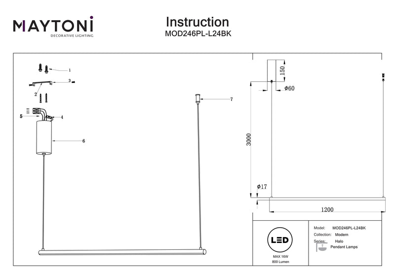 Lámpara sobre riel Maytoni Halo 1L, LED negro Al. 316,7 cm