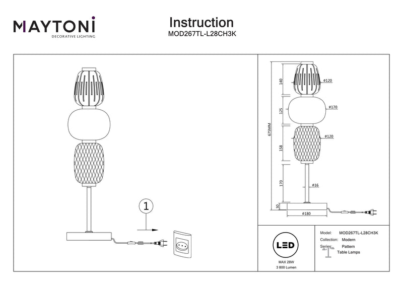 Maytoni Pattern 1L table lamp, chrome LED D 18cm