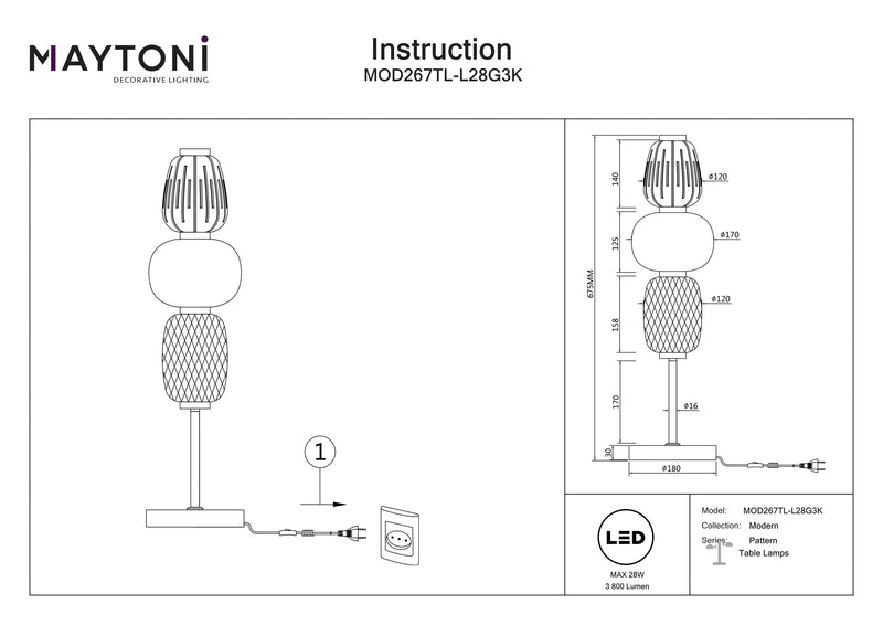 Maytoni Pattern 1L table lamp, chrome LED D 18cm