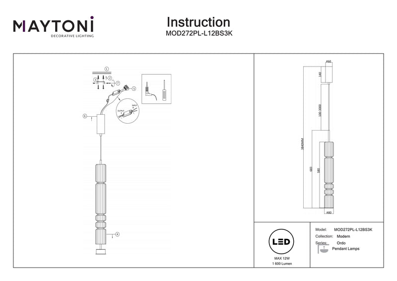 Spot suspendu Maytoni Ordo 1L, LED D 8cm