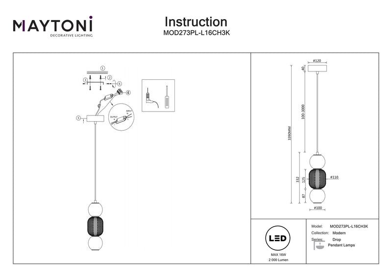 Maytoni Drop 1L pendant lamp, chrome LED D 12cm