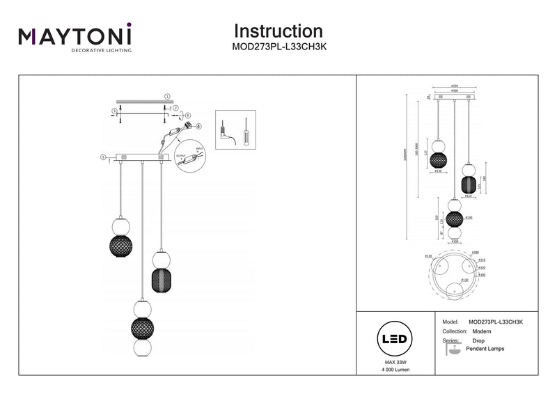 Maytoni Drop 1L hanglamp, chroom LED D 38cm