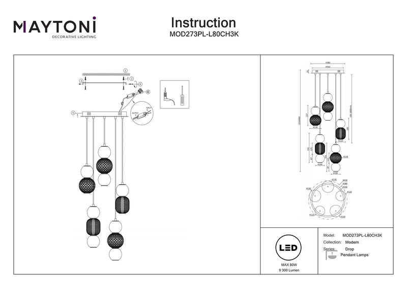 Maytoni Drop 1L pendel, krom LED D 43cm