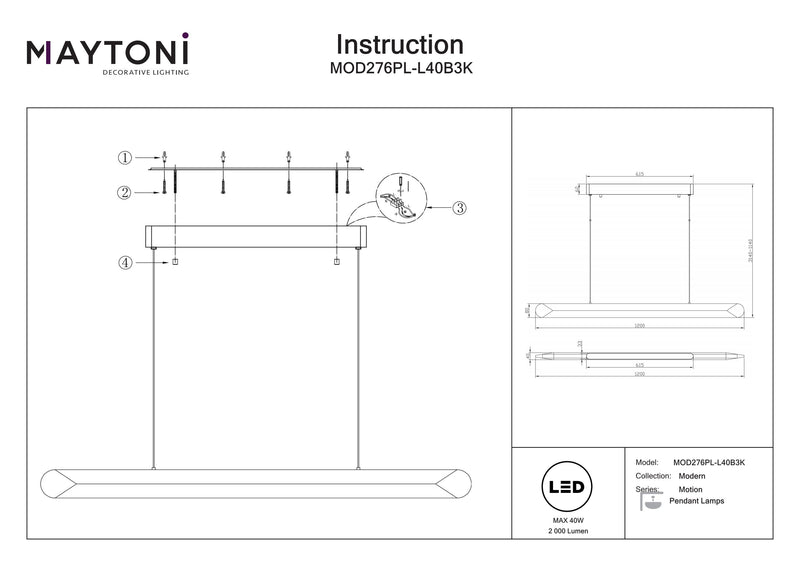 Lampada da binario Maytoni Motion 1L, LED nero H 314cm