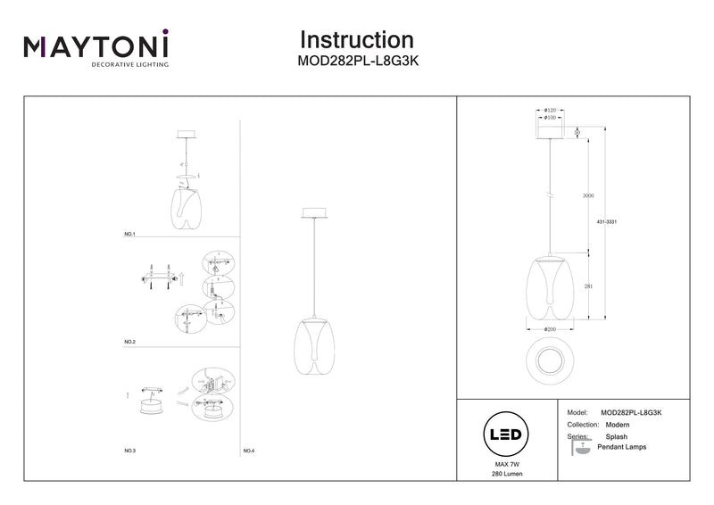 Maytoni Splash 1L suspension, or LED D 20cm