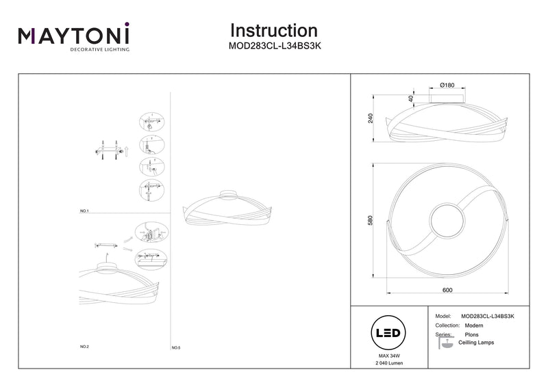 Lampada da soffitto Maytoni Plons 1L, ottone LED H 24cm