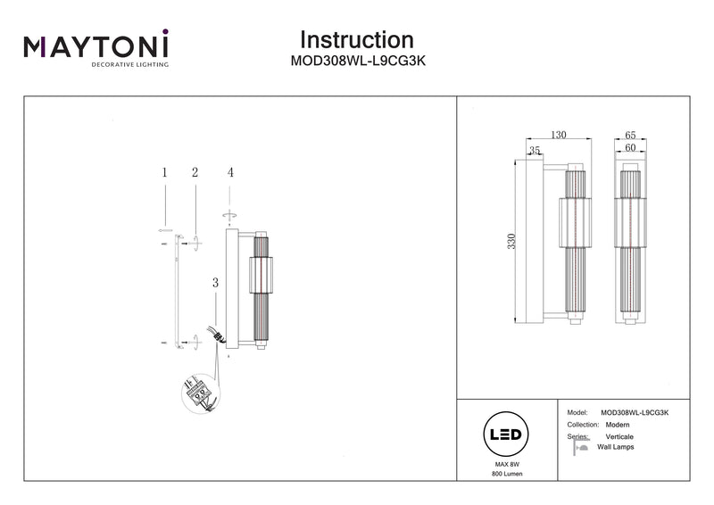 Applique Maytoni Verticale 1L, chrome LED D 6,5cm