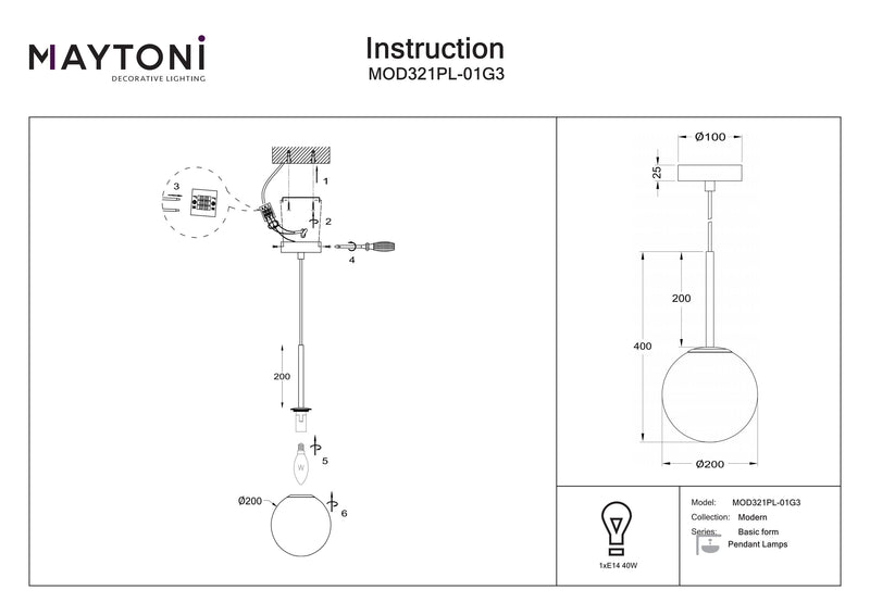 Maytoni Lámpara colgante Basic form 1L, oro E14 P 20cm