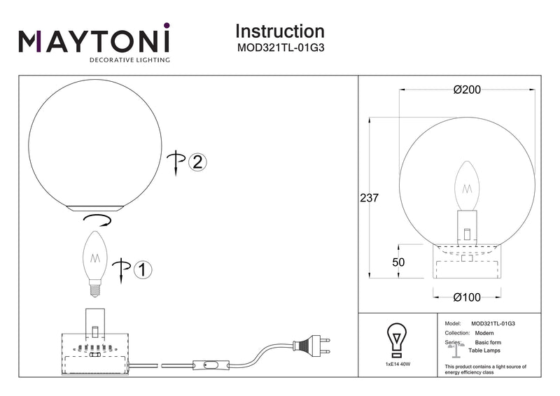 Lampada da tavolo Maytoni Basic form 1L, oro E14 D 20cm