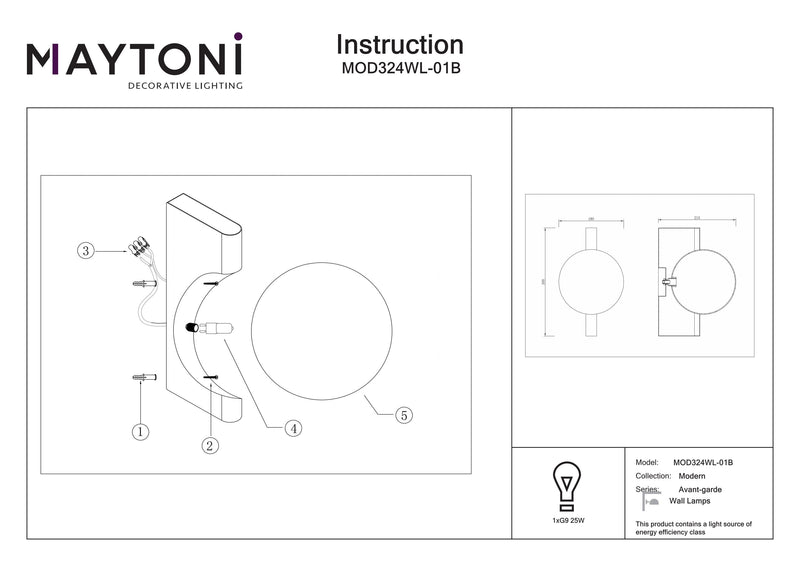 Maytoni Avant-garde 1L washer sconce lamp, G9 H 30cm