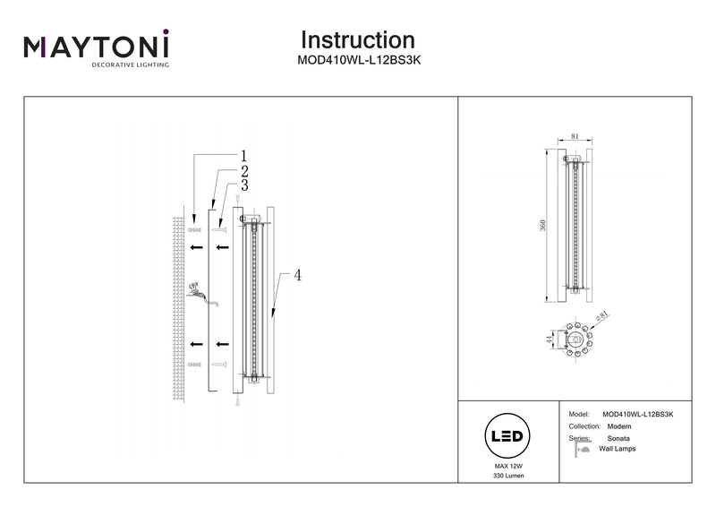 Maytoni Sonata 1L washer sconce lamp, brass LED D 8.1cm