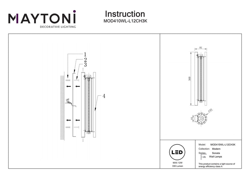 Maytoni Sonata 1L washer sconce lamp, brass LED D 8.1cm