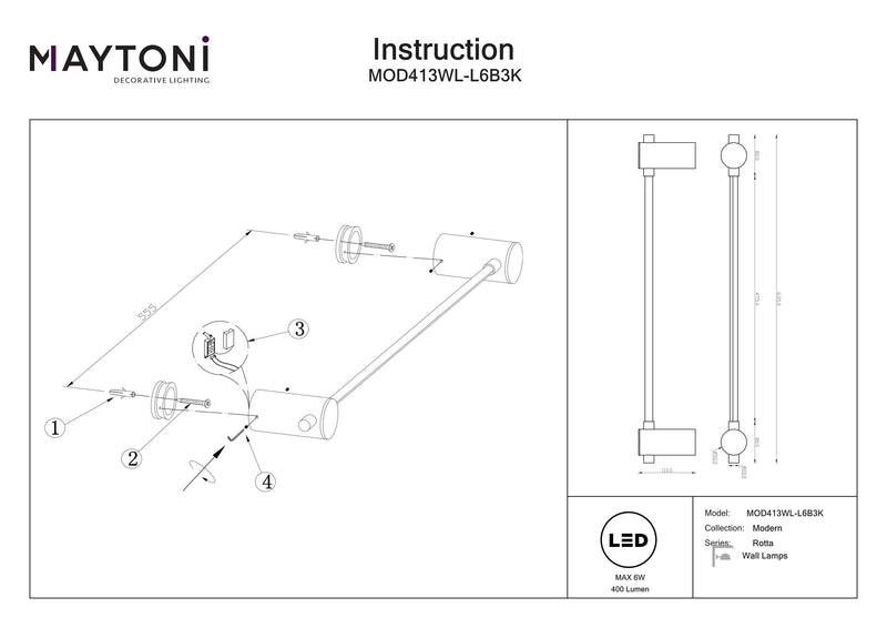 Maytoni Rotta 1L accent wall lamp, black LED D 5cm