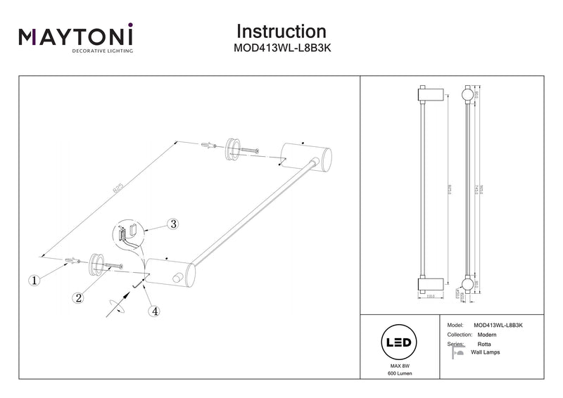 Maytoni Rotta aplique decorativo 1L, negro LED D 5cm