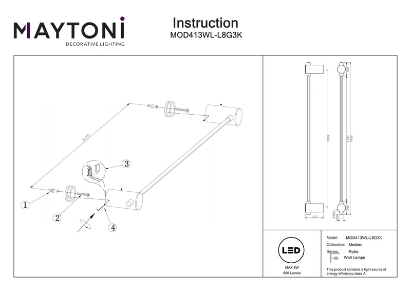 Maytoni Rotta 1L accent wall lamp, black LED D 5cm