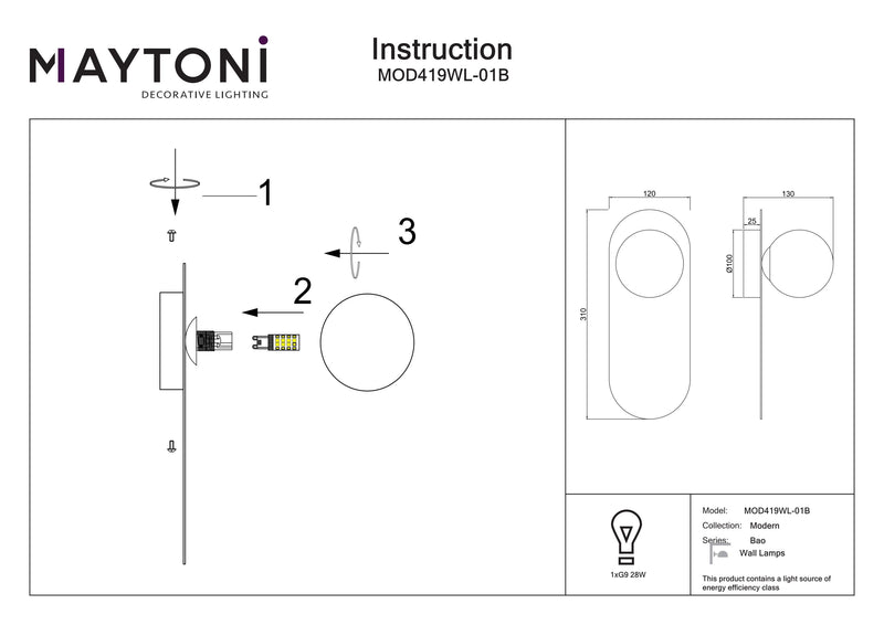 Maytoni Bao 1L accent wall lamp, black G9 D 10cm