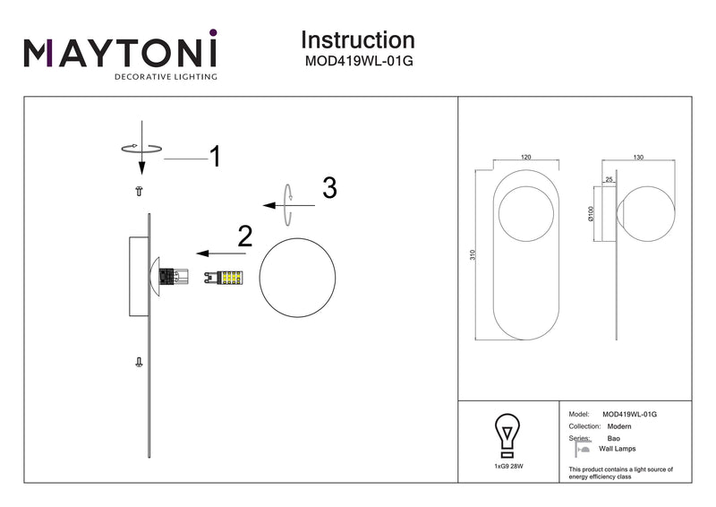 Maytoni Bao lámpara de pared decorativa 1L, negro G9 P 10cm