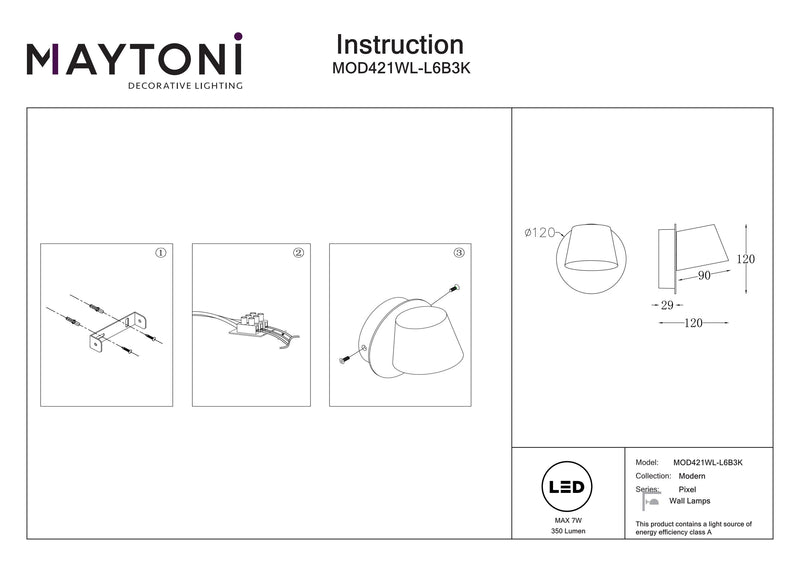 Maytoni Pixel 1L vaskemaskine sconce lampe, sort LED D 12cm