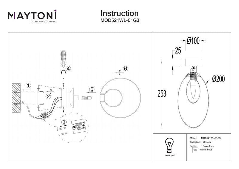 Maytoni Basic form 1L washer sconce lamp, gold G9 D 15cm