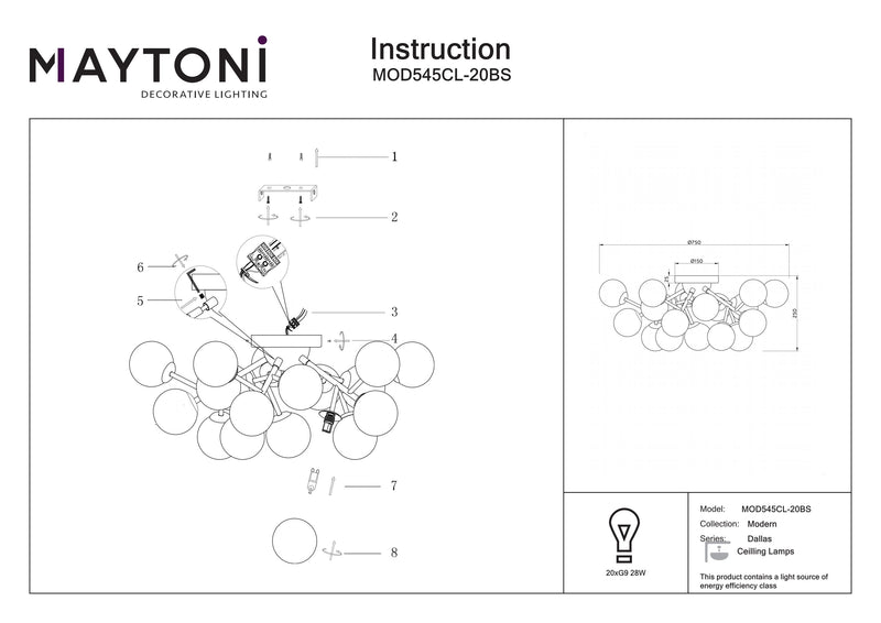 Lampada da soffitto Maytoni Dallas 20L, nera G9 D 75cm