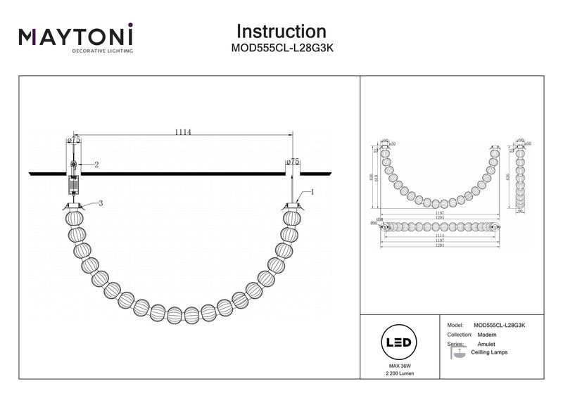 Maytoni Amulet lámpara de techo 1L, oro LED Al. 63,6cm