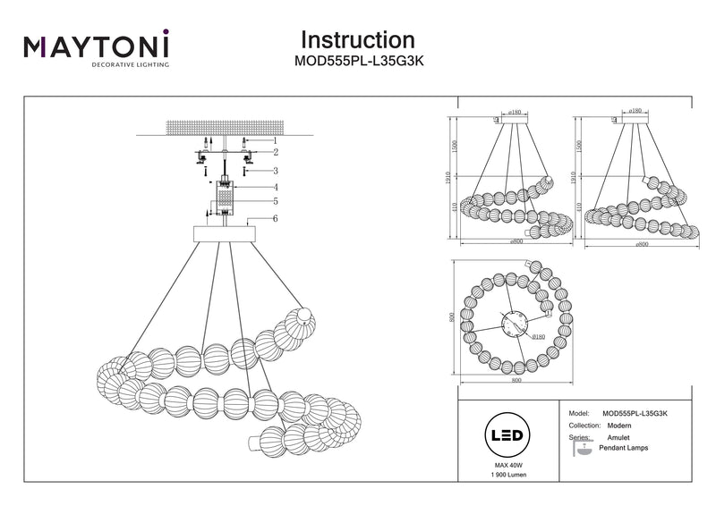 Maytoni Amulet 1L suspension, or LED D 80cm