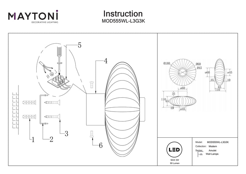 Maytoni Amulet 1L wasmachine schanslamp, goud LED D 18cm