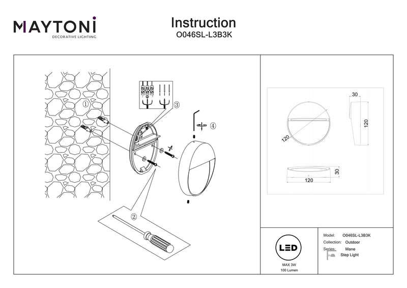 Maytoni Mane 1L ulkokohdevalo, LED D 12cm