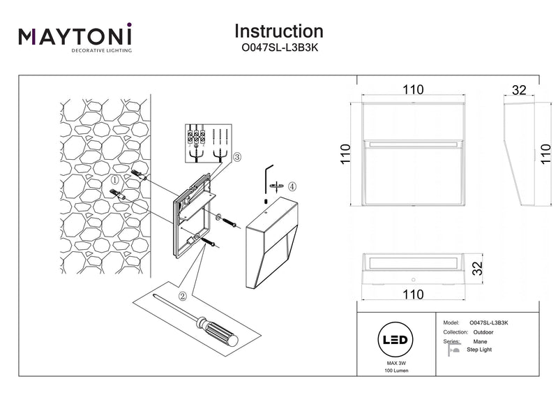 Maytoni Mane 1L ulkovalaisin LED H 3,2cm