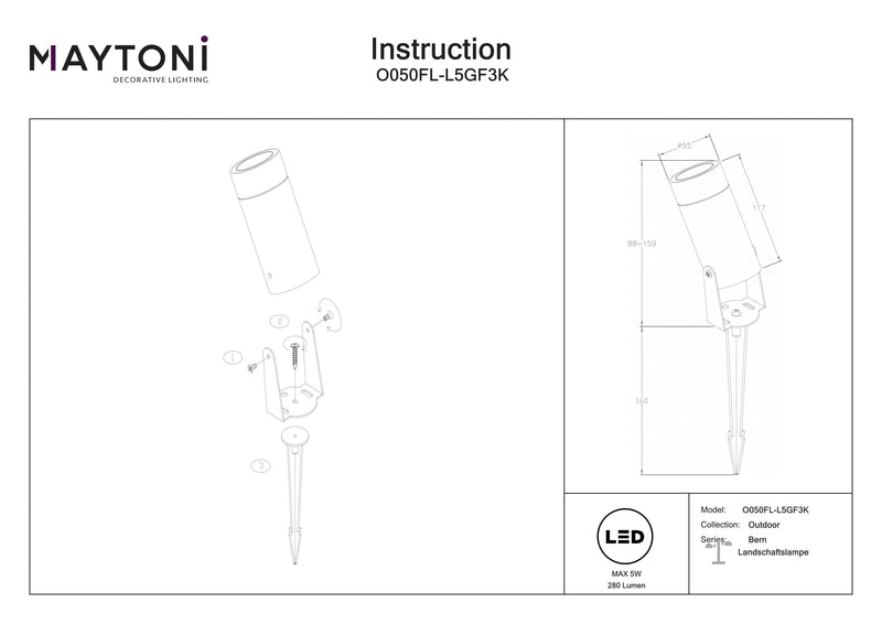 Maytoni Bern 1L, grafiet LED D 5,5 cm