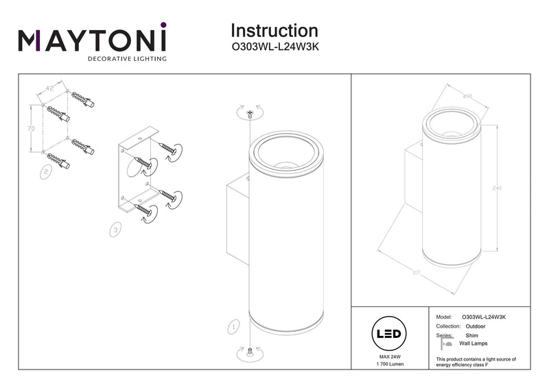 Maytoni Shim 1L, graphite LED H 24cm