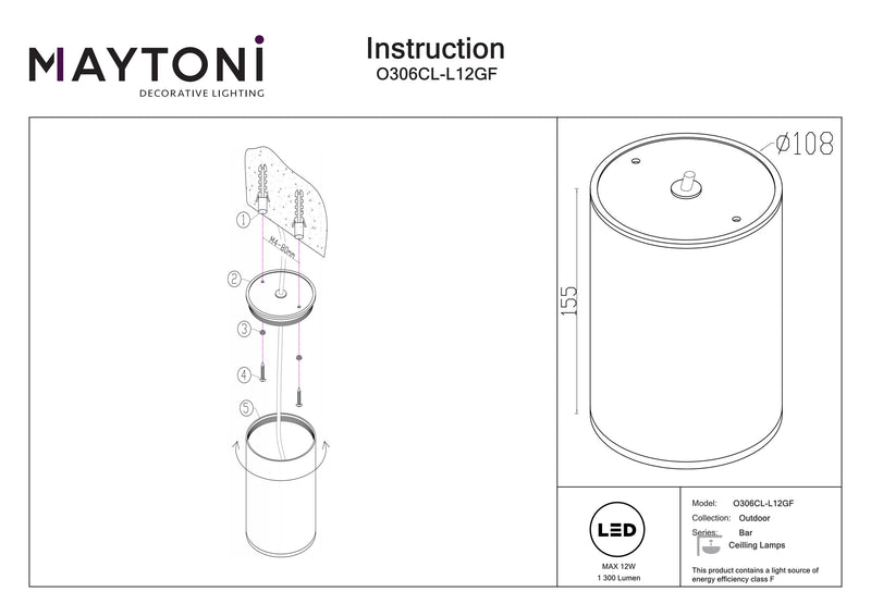 Maytoni Bar 1L ulkokohdevalo, grafiitti LED D 10,8cm