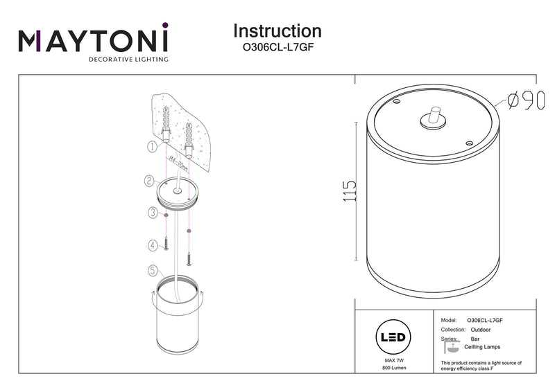 Maytoni Bar 1L Außenstrahler, Graphit LED D 9cm