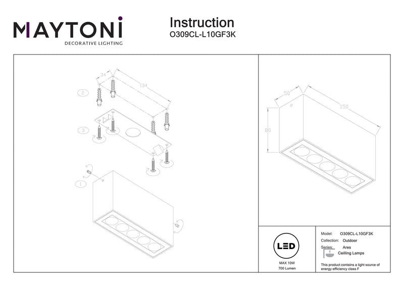 Maytoni Ares 1L buitenplafondlamp, grafiet LED B 15cm