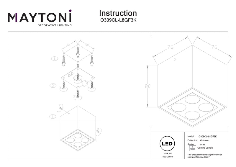 Maytoni Foco exterior Ares 1L grafito LED Al. 8cm