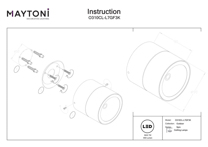 Foco exterior Maytoni Spin 1L, grafito LED D 9 cm