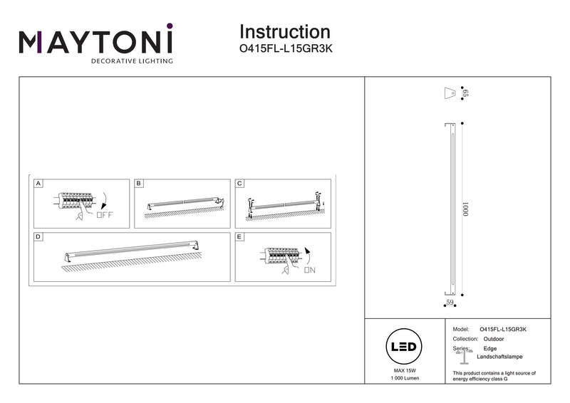 Maytoni Edge 1L outdoor street light led, black LED H 5.9cm