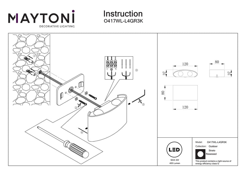 Maytoni Strato 1L applique extérieure led, gris LED H 8cm