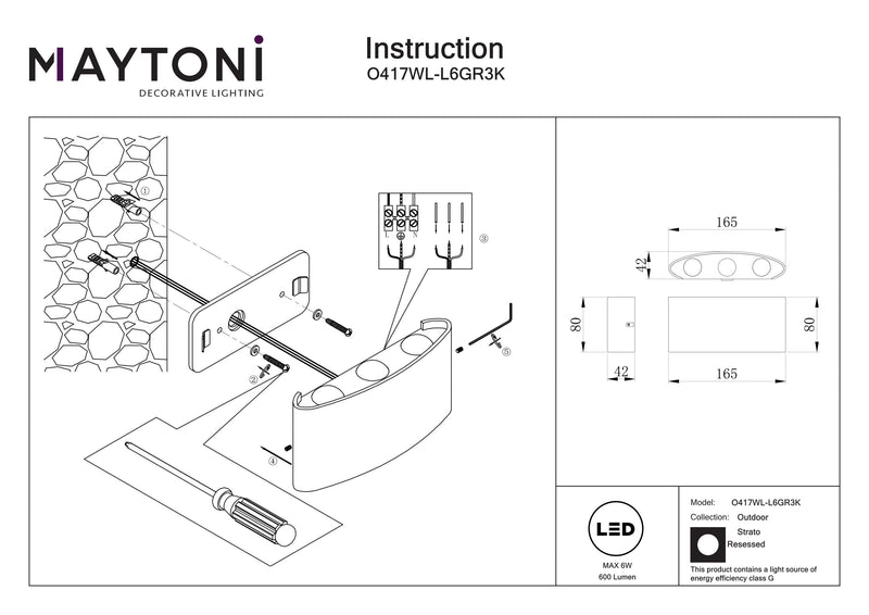 Maytoni Strato 1L outdoor wall light led, grey LED H 8cm