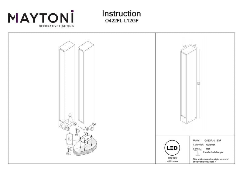 Maytoni Hof 1L, grafiitti LED H 60cm