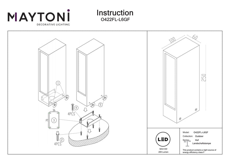 Maytoni Hof 1L, grafiet LED H 25cm