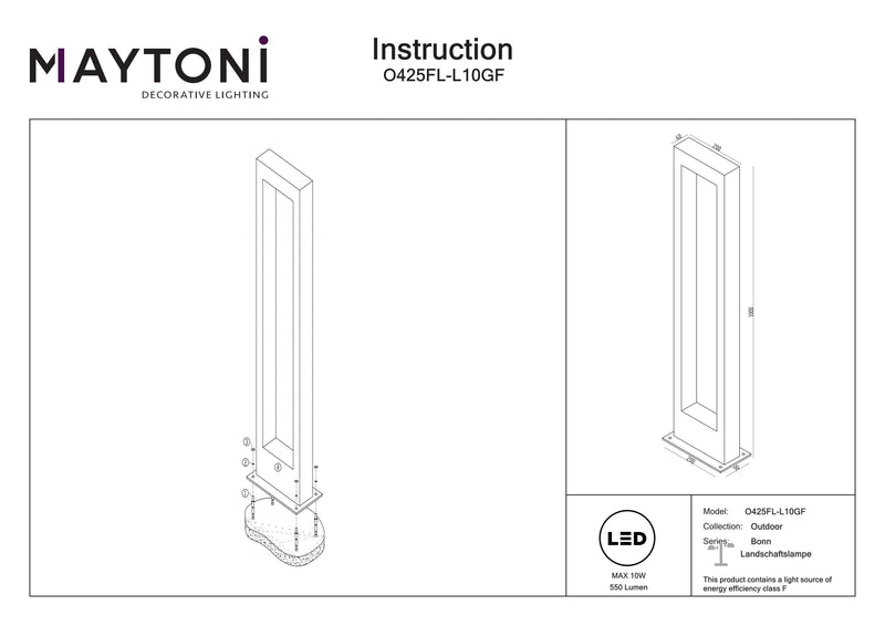 Maytoni Bonn 1L, grafiet LED H 100cm